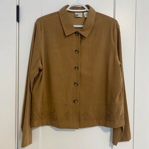 Koret Petite Toffee Camel Blazer Fall Beaded Embroidery Light Jacket Size Large